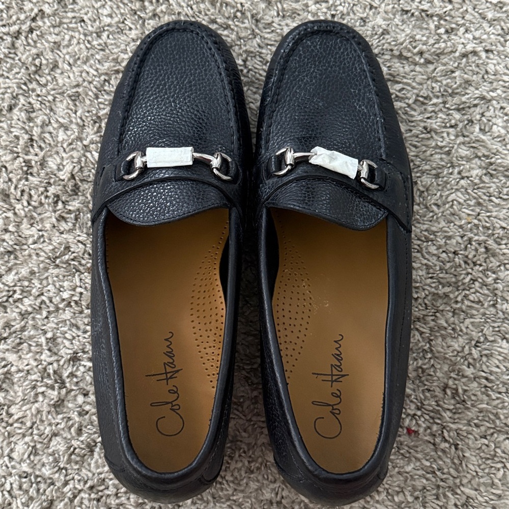 Cole Haan New Black Pebbled Leather Horsebit Buckle Accent Men's Loafer